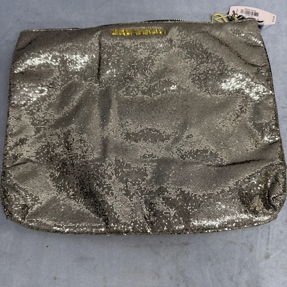Victoria's Secret Sequin Makeup Cosmetic Bag Zipper Pouch Gold Mirror NWT